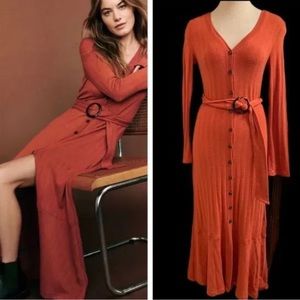 Anthropologie Vintage Orange Elsa Ribbed Maxi Sweater